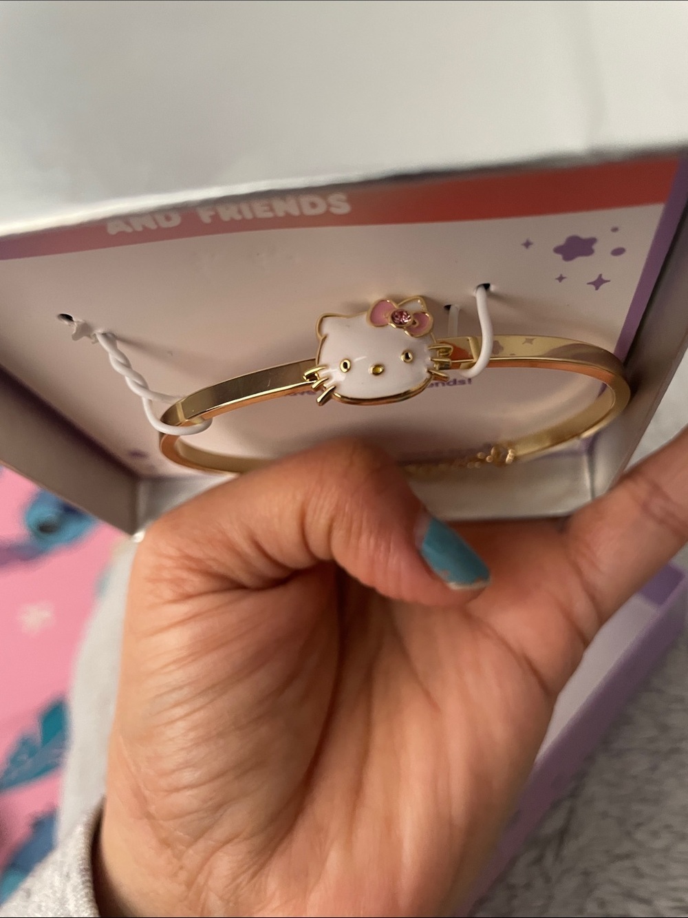 Hello Kitty Gold and White Enamel Bracelet with Pink Bow Accent - Picture 6 of 8